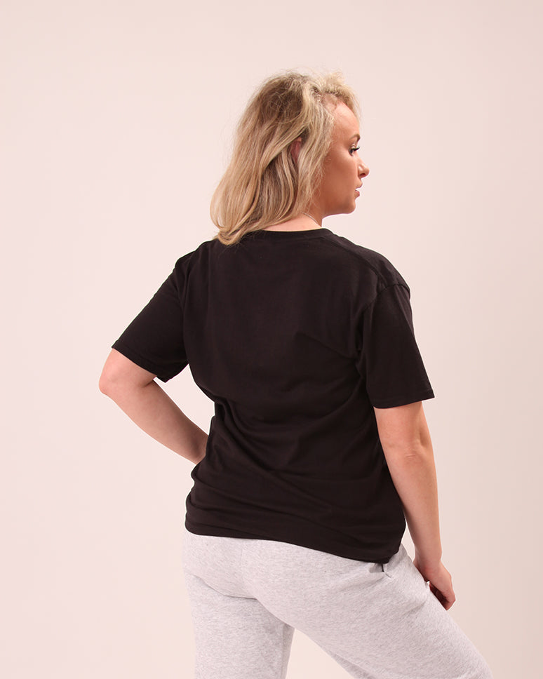 Classic black U1 t-shirt for women styled with casual outfit