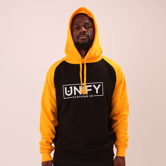 "UNIFY Men's Yellow Hoodie, perfect for a standout casual look with its vibrant shade and comfy fit."

