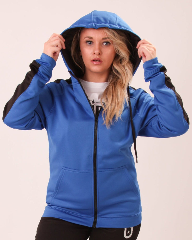 "UNIFY U1 Women's Zip-Up Hoodie, perfect for layering, showcasing a slim fit and versatile design."
