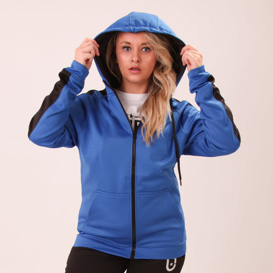 "UNIFY U1 Women's Zip-Up Hoodie, perfect for layering, showcasing a slim fit and versatile design."
