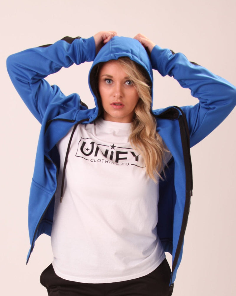 "Stylish and practical UNIFY U1 Women's Zip-Up Hoodie displayed, featuring durable fabric for long-lasting wear."

