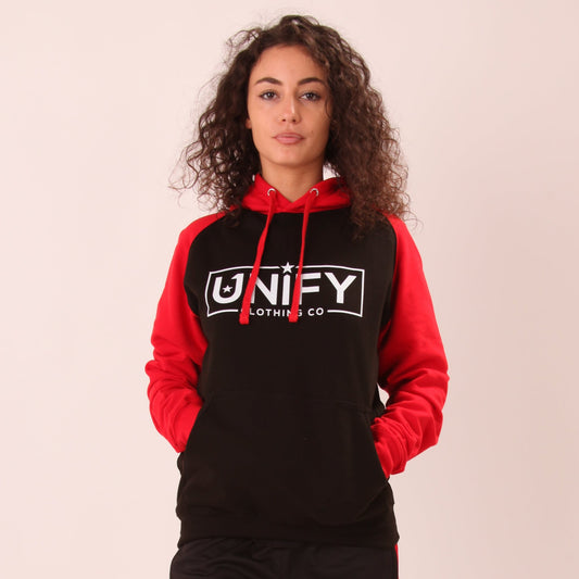 "UNIFY Women's Essential Hoodie in vibrant colours, perfect for casual wear and lounging."
